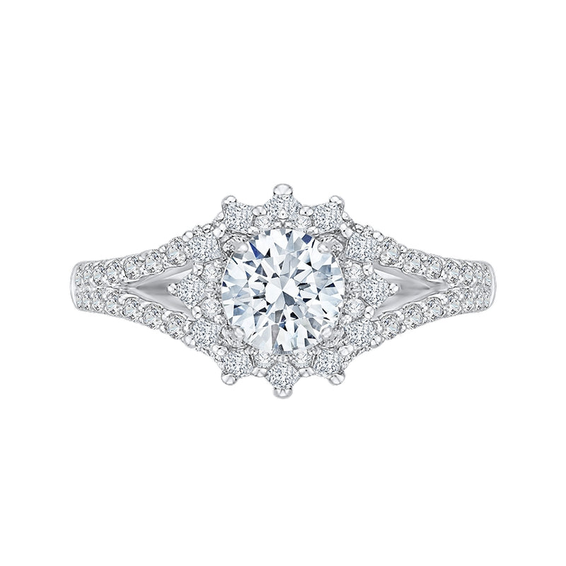 Shah Luxury 14K White Gold Round Diamond Halo Engagement Ring with Split Shank (Semi-Mount)