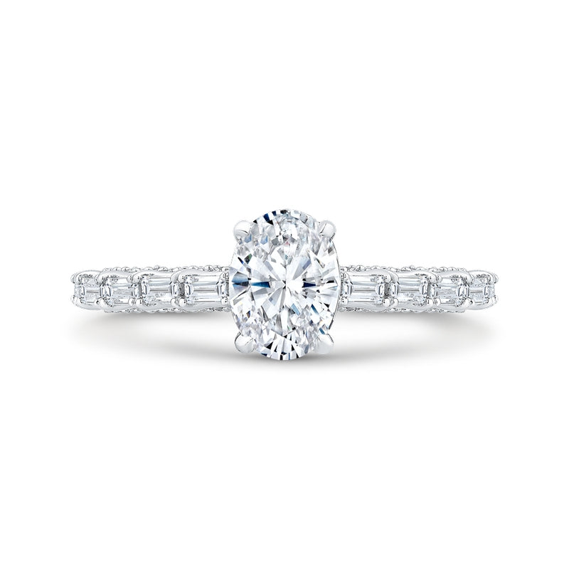 Shah Luxury 14K White Gold Ovel Diamond Solitaire Plus Engagement Ring (Semi-Mount)