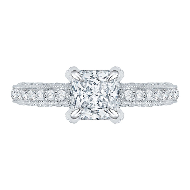 Shah Luxury Princess Cut Diamond Floral Engagement Ring In 14K White Gold (Semi-Mount)