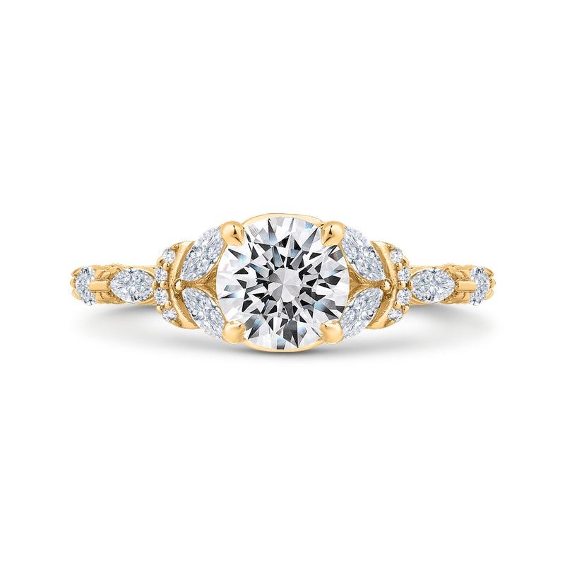 Shah Luxury 14K Yellow Gold Split Shank Round Diamond Engagement Ring (Semi-Mount)