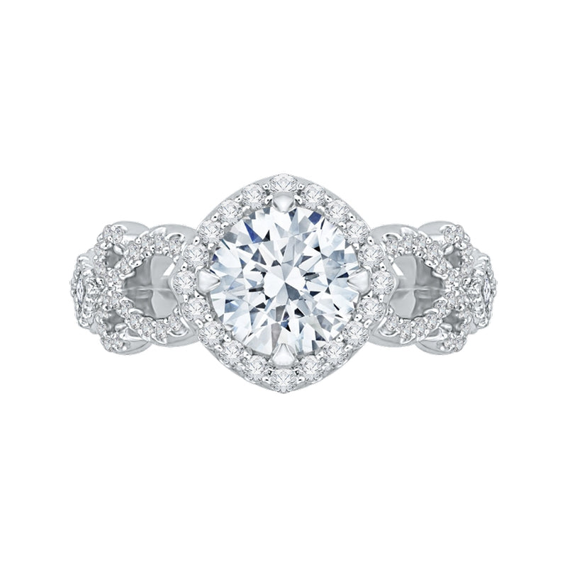 Shah Luxury 14K Two-Tone Gold Round Diamond Halo Engagement Ring with Split Shank (Semi-Mount)