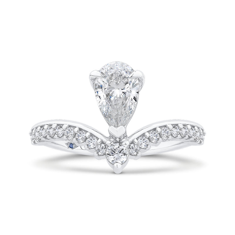 Shah Luxury 14K White Gold Pear Diamond Engagement Ring (Semi-Mount)