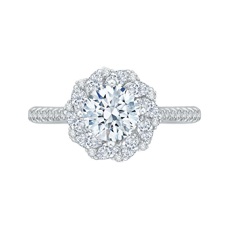 Shah Luxury 14K White Gold Round Diamond Floral Engagement Ring (Semi-Mount)