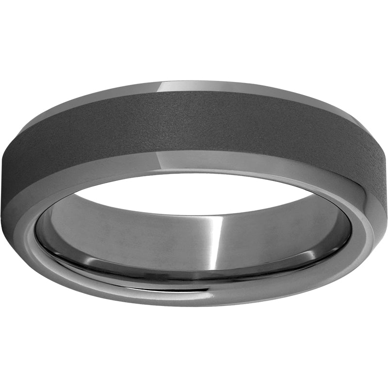 Rugged Tungsten 6mm Beveled Edge Band with Sandblast Finish