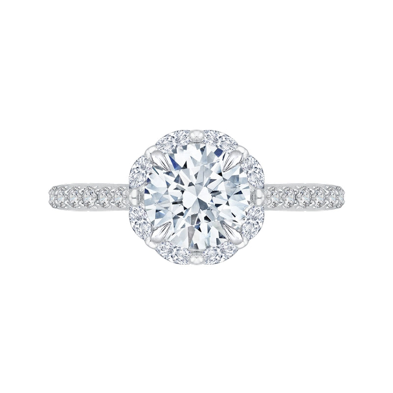 Shah Luxury 14K White Gold Round Cut Diamond Halo Engagement Ring (Semi-Mount)