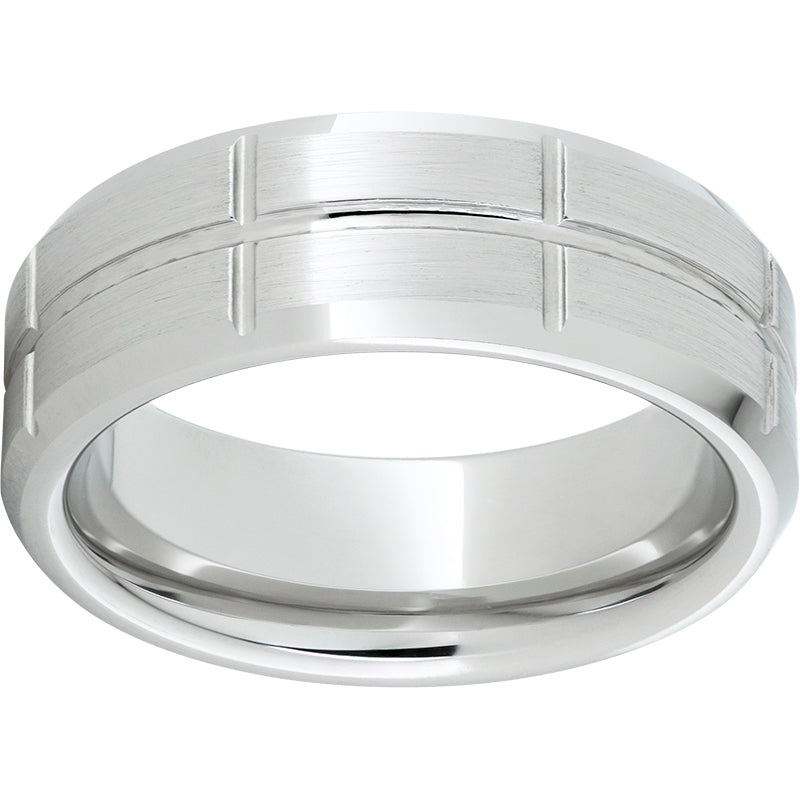 Serinium Beveled Edge Band with Rectangular Grooves and Satin Finish