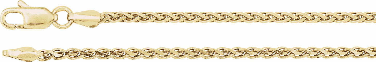 14K Yellow 2 mm Diamond Cut Wheat 7 Chain