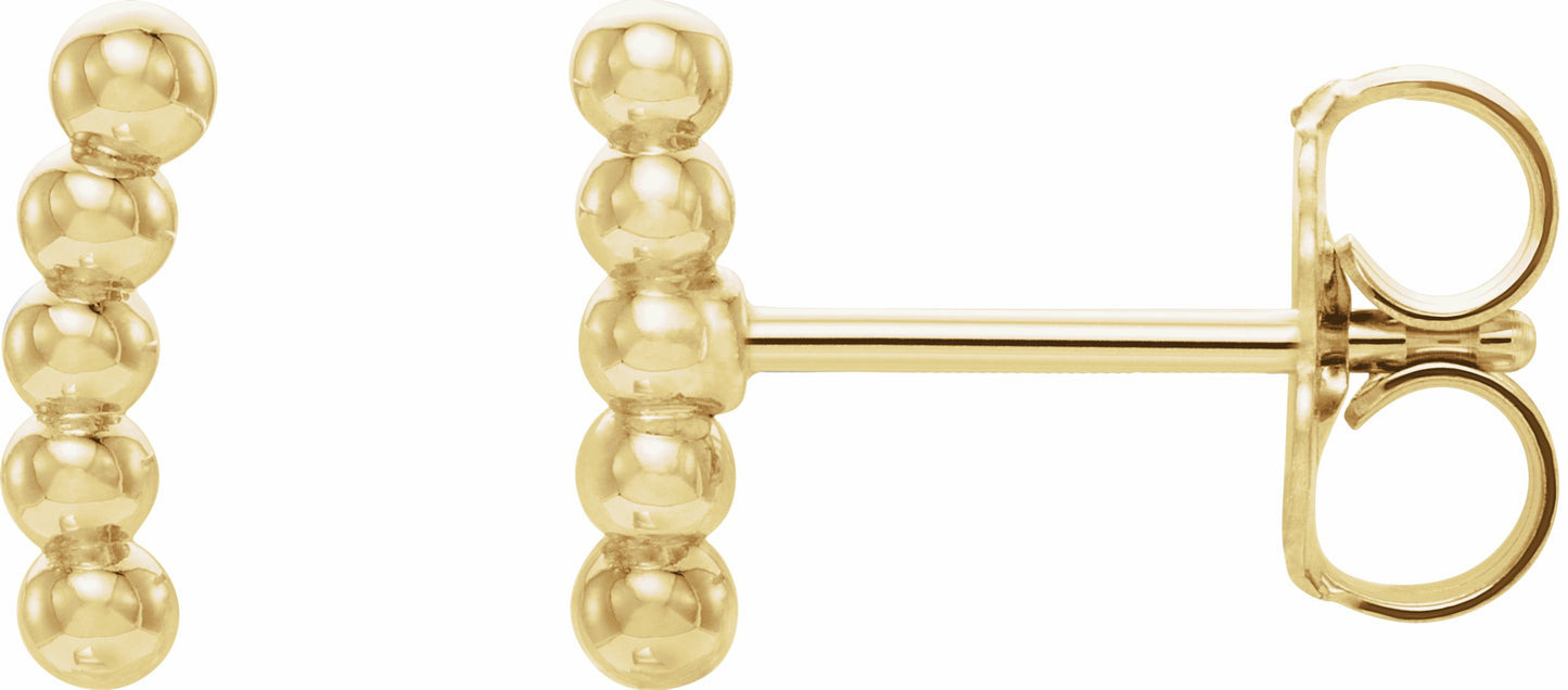 14K Yellow 8.3x1.9 mm Curved Beaded Earrings