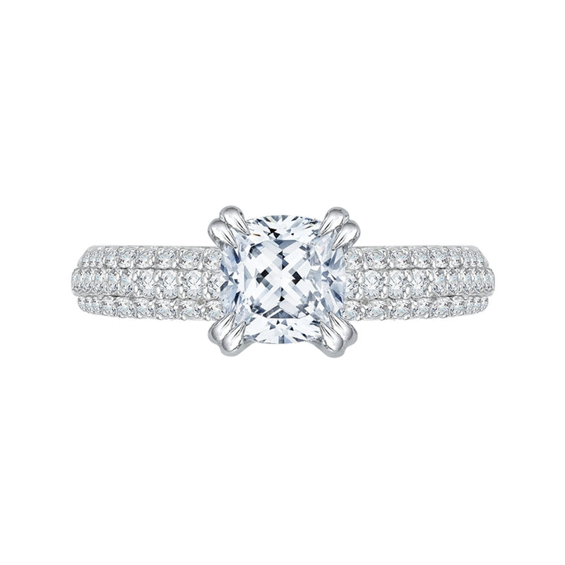 Shah Luxury 14K White Gold Cushion Cut Diamond Cathedral Style Engagement Ring with Euro Shank (Semi-Mount)