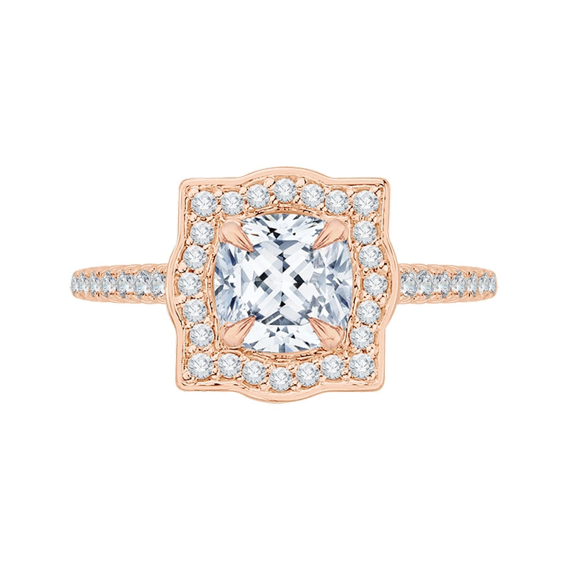 Shah Luxury 14K Rose Gold Cushion Cut Diamond Halo Vintage Engagement Ring (Semi-Mount)