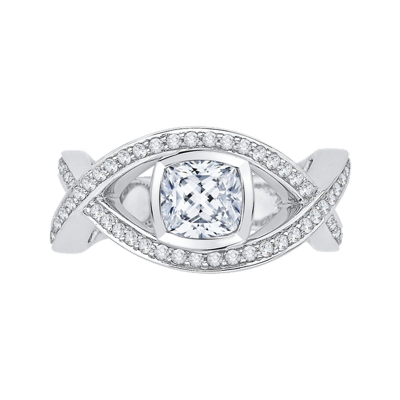 Shah Luxury 14K White Gold Cushion Diamond Engagement Ring with Split Shank (Semi-Mount)
