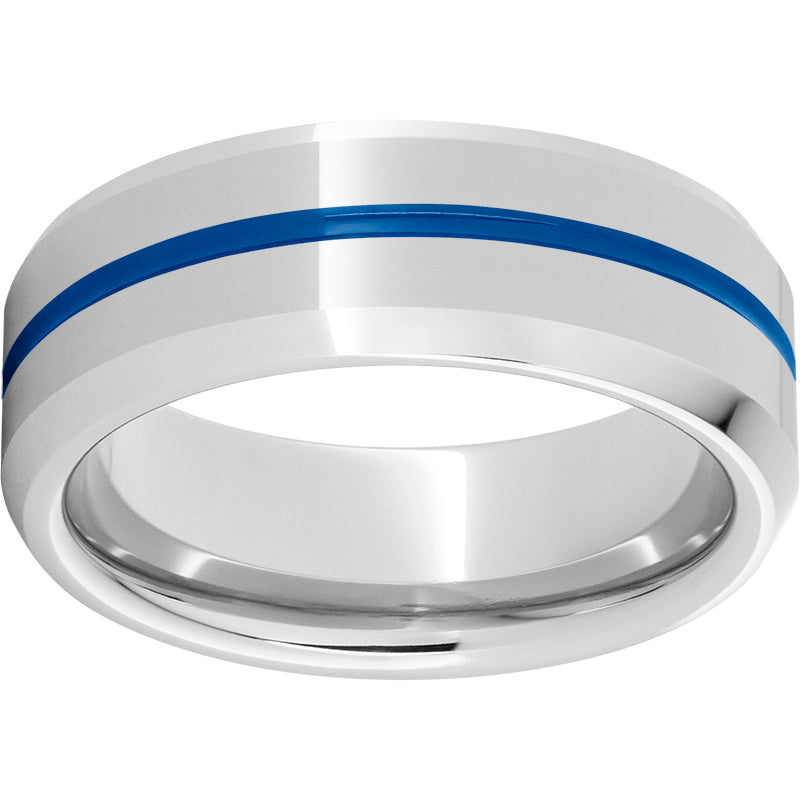 Serinium Beveled Edge Band with Thin Blue Line Inlay