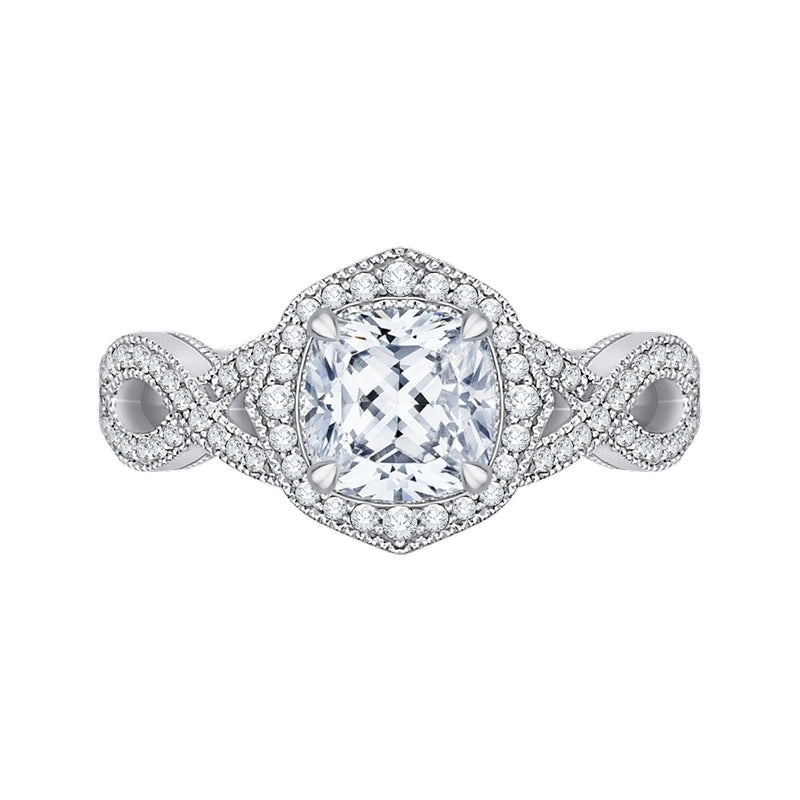 Shah Luxury 14K Two-Tone Gold Cushion Cut Diamond Halo Engagement Ring with Split Shank (Semi-Mount)