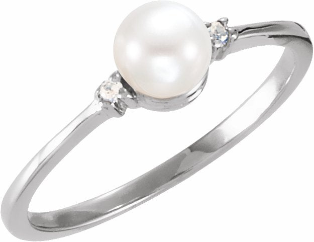14K White Freshwater Cultured Pearl & .025 CTW Diamond Ring