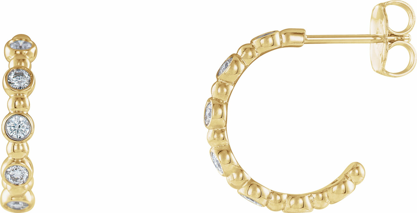 14K Yellow 3/8 CTW Diamond Beaded Hoop Earrings