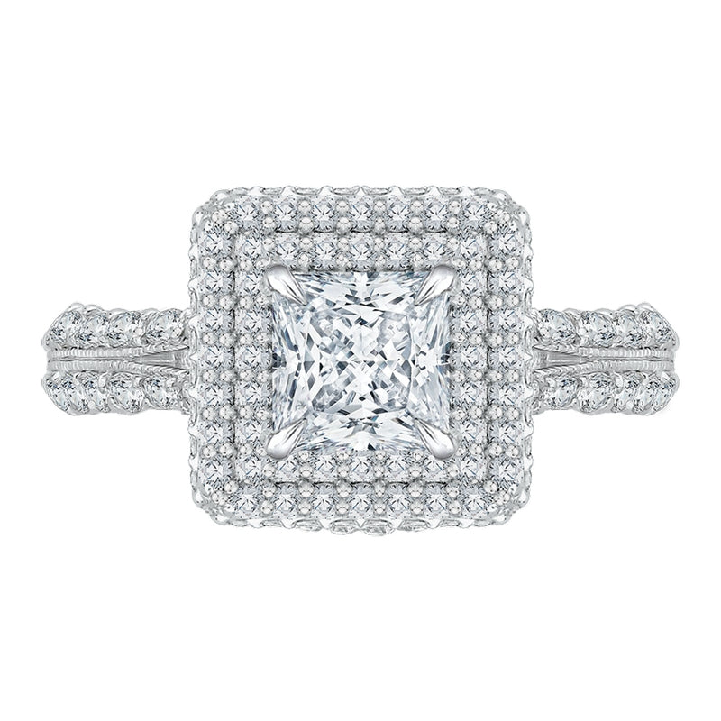 Shah Luxury 14K White Gold Princess Cut Diamond Double Halo Engagement Ring (Semi-Mount)