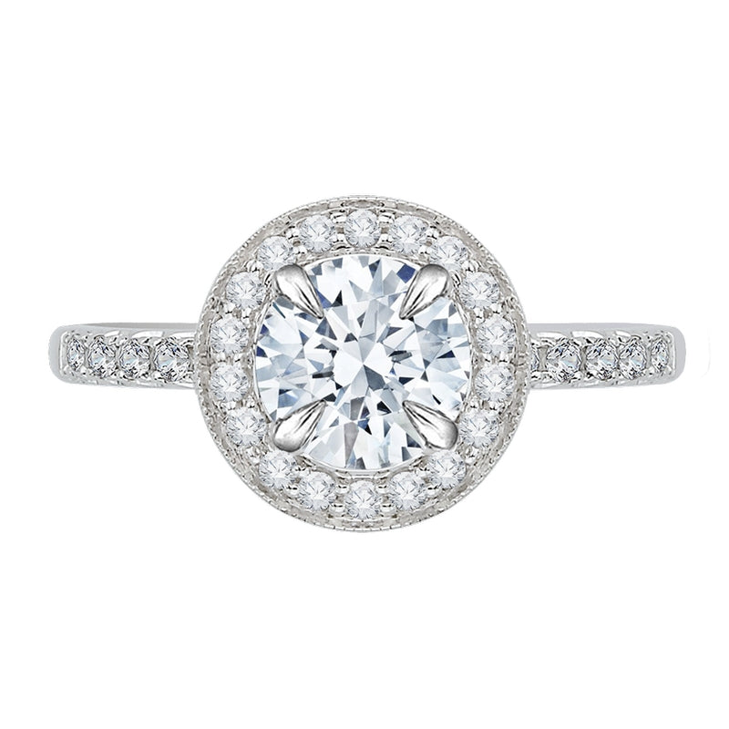 Shah Luxury 14K White Gold Round Diamond Halo Engagement Ring with Euro Shank (Semi-Mount)