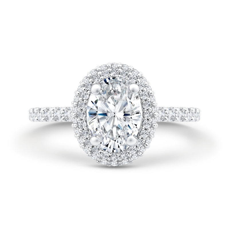 Shah Luxury 14K White Gold Oval Diamond Double Halo Engagement Ring (With Center)