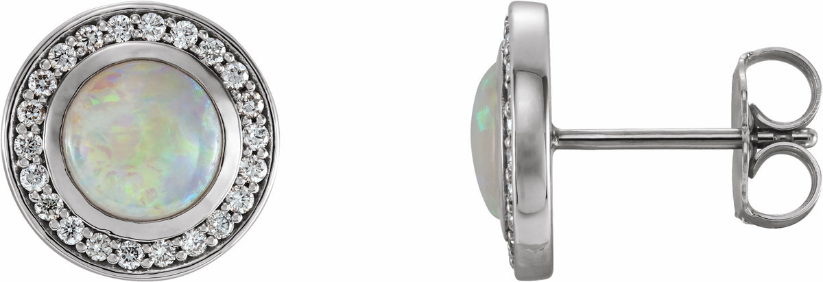 14K White 6 mm Opal & 1/5 CTW Diamond Halo-Style Earrings