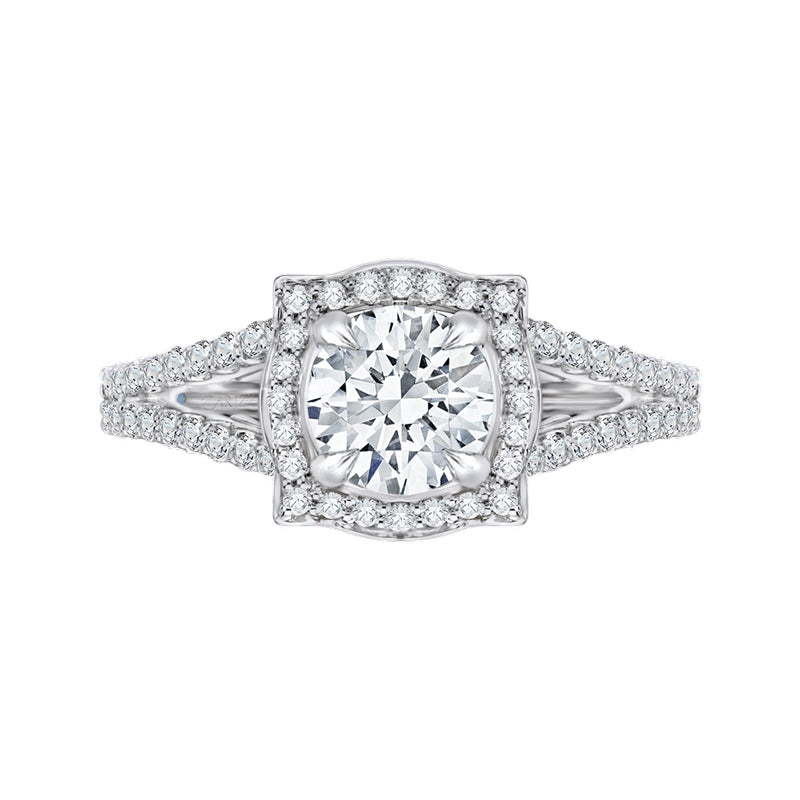 Shah Luxury 14K White Gold Round Halo Diamond Engagement Ring with Split Shank (Semi-Mount)