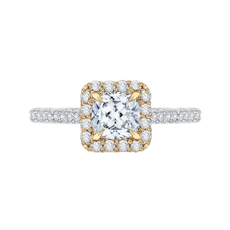 Shah Luxury 14K Two-Tone Gold Cushion Diamond Halo Engagement Ring (Semi-Mount)