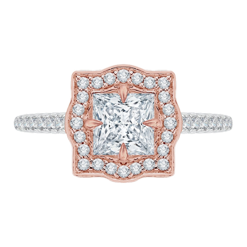 Shah Luxury 14K Two-Tone Gold Princess Cut Diamond Halo Vintage Engagement Ring (Semi-Mount)