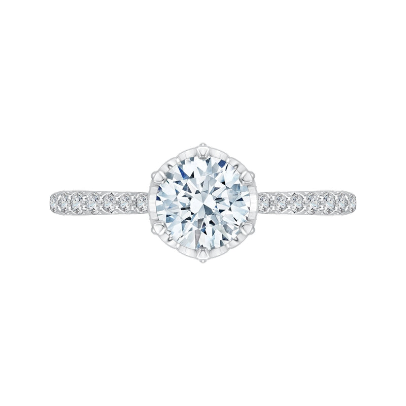 Shah Luxury 14K White Gold Round Diamond Cathedral Style Engagement Ring (Semi-Mount)