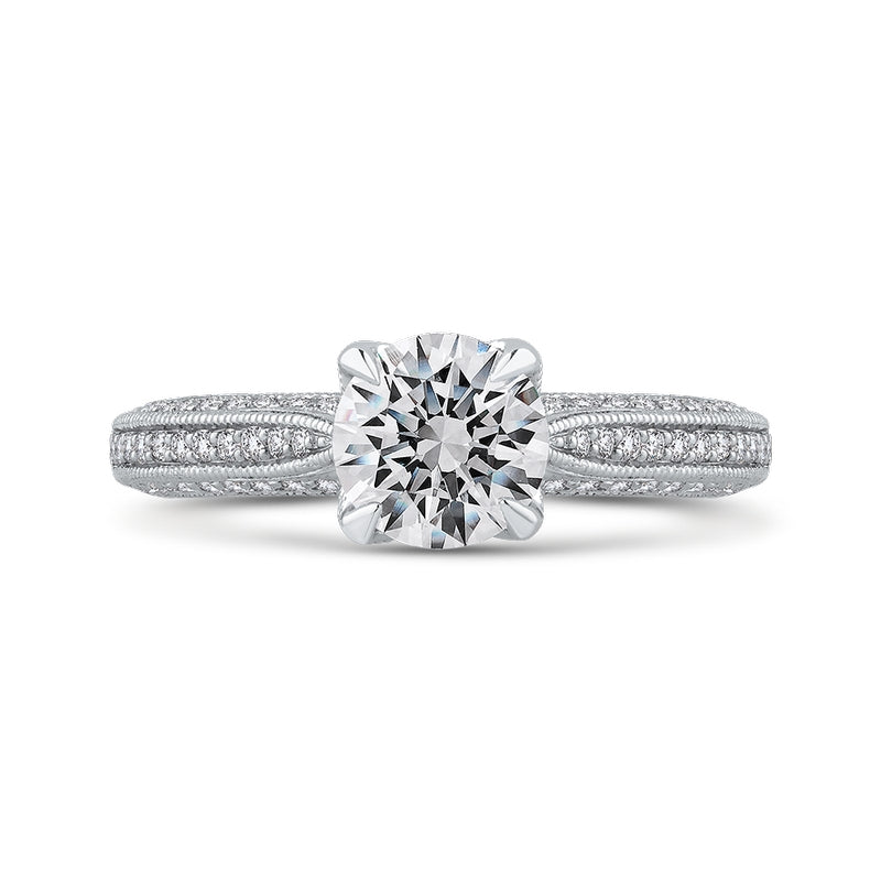 Shah Luxury 14K White Gold Round Diamond Floral Engagement Ring (Semi-Mount)