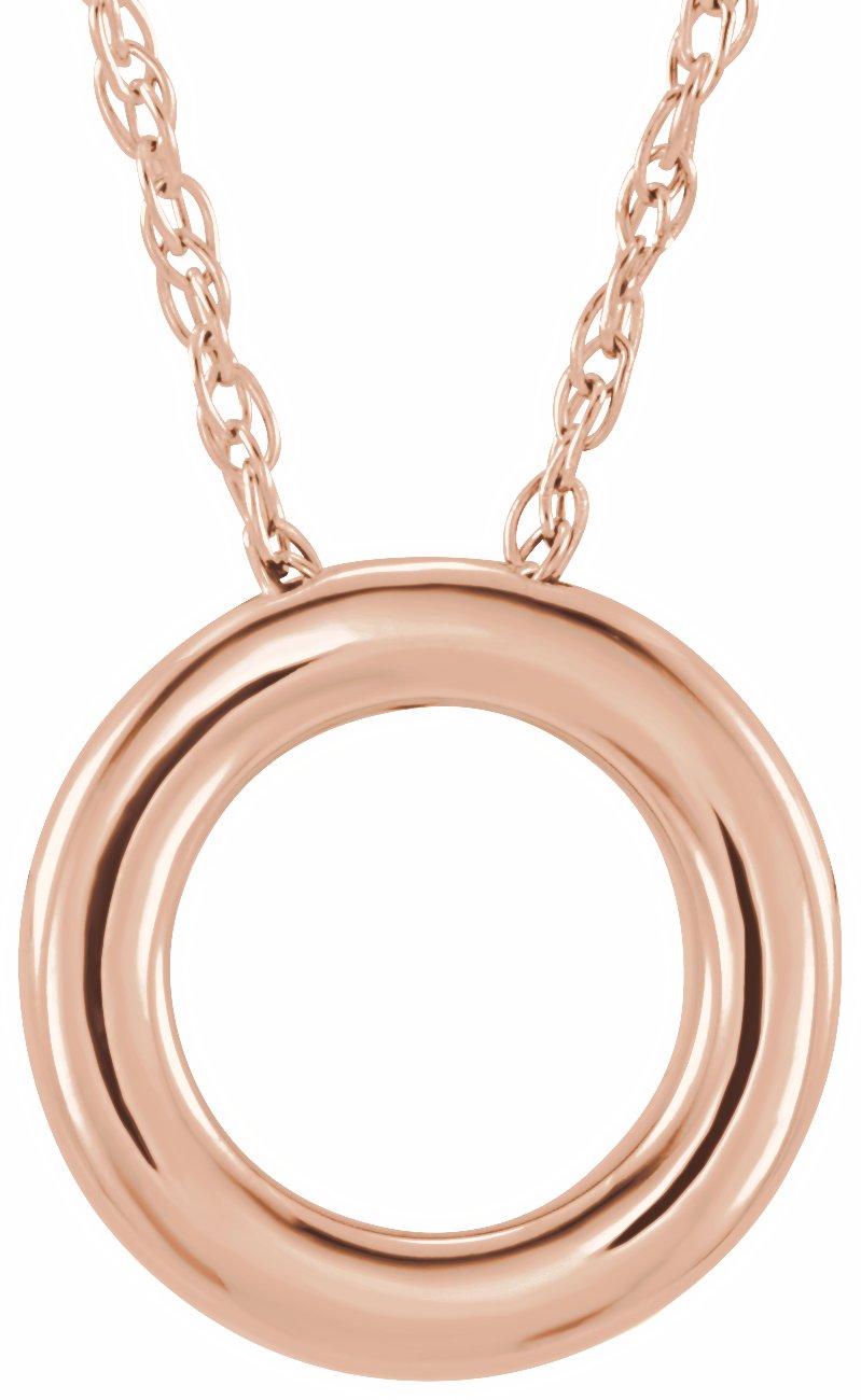 14K Rose 13 mm Circle 18 Necklace