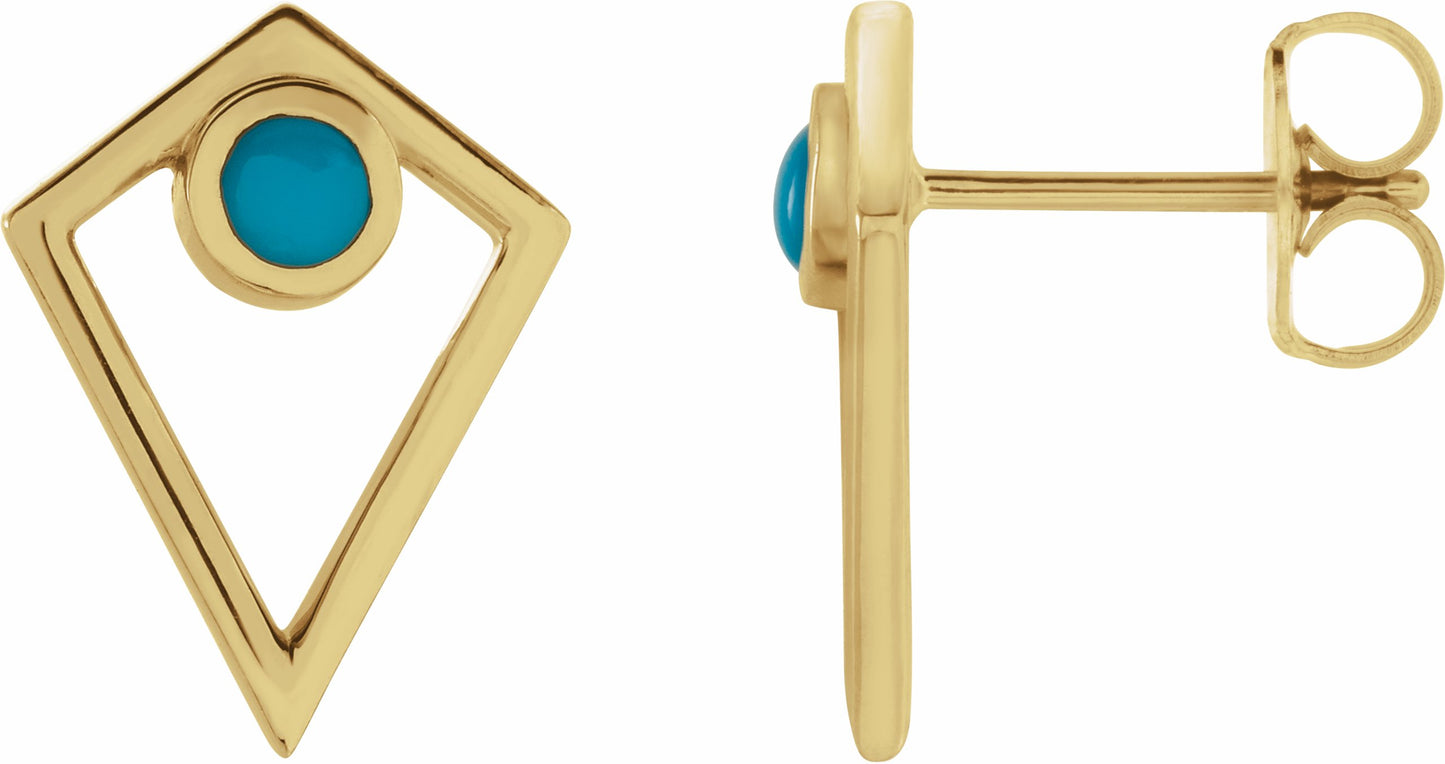 14K Yellow Turquoise Cabochon Pyramid Earrings