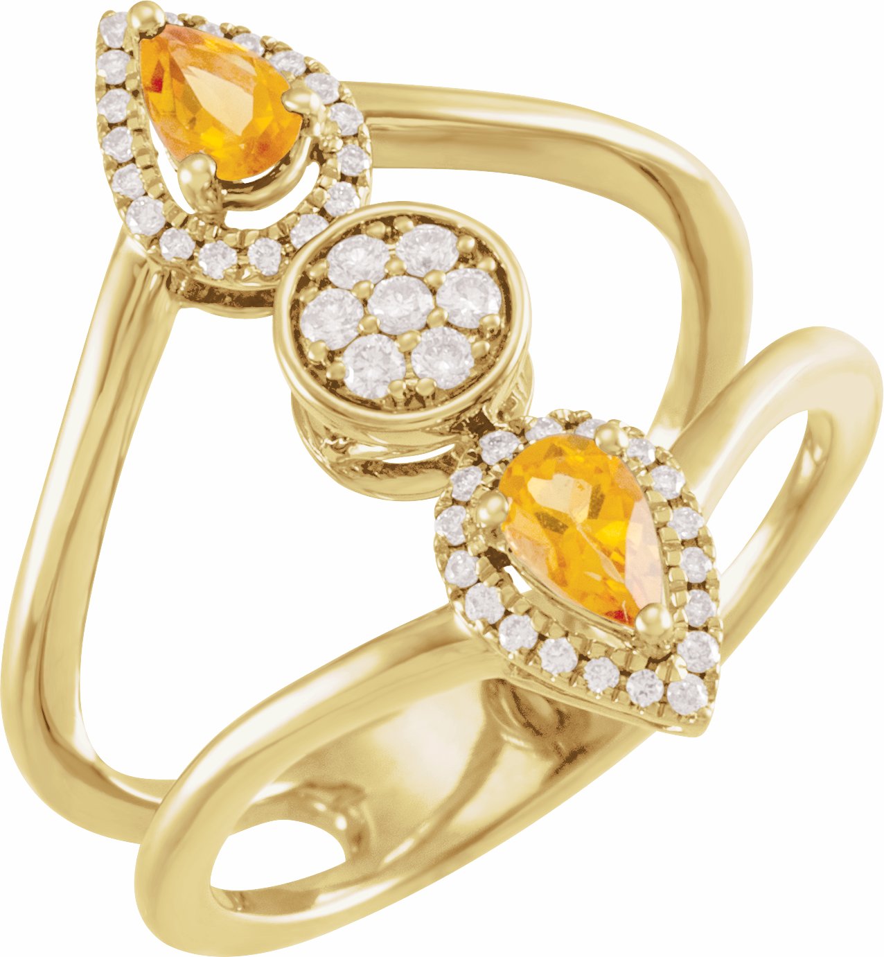 14K Yellow Citrine & 1/5 CTW Diamond Ring