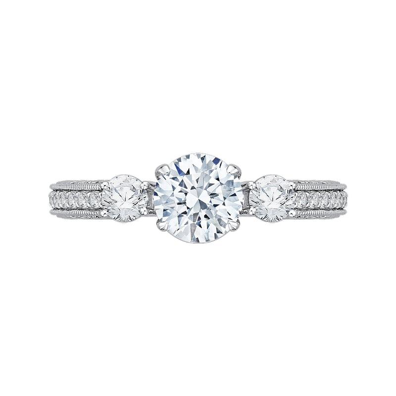 Shah Luxury 14K White Gold Round Diamond Three-Stone Engagement Ring (Semi-Mount)