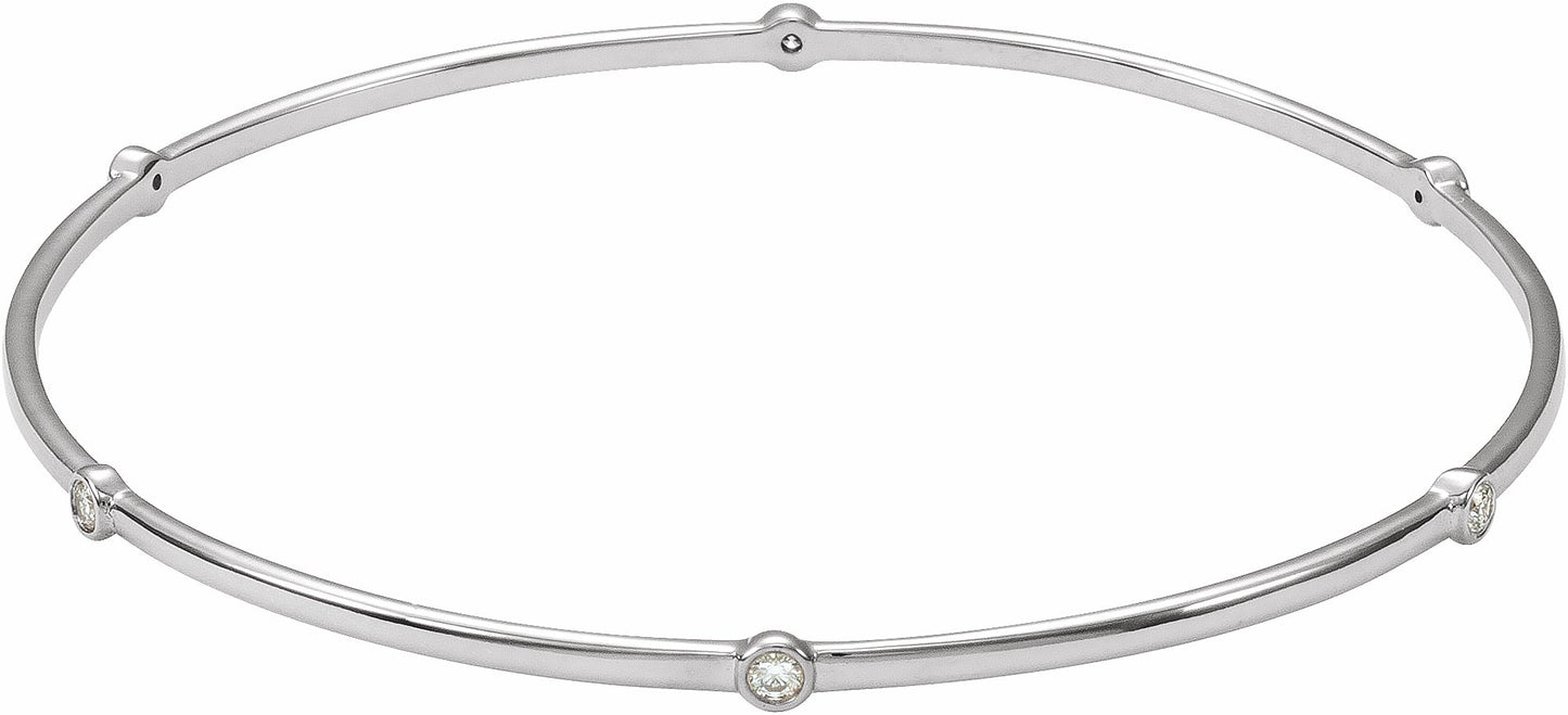 14K White 1/4 CTW Diamond Bezel-Set Bangle 8 Bracelet