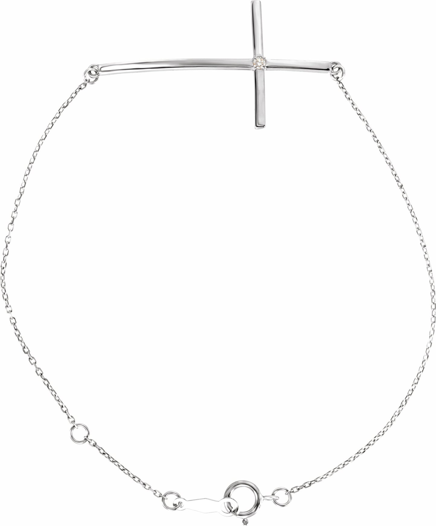 14K White Diamond Sideways Cross Bracelet