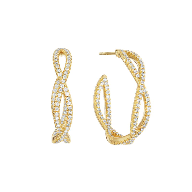 Henri Daussi 18k Yellow Gold Diamond Hoop Earrings