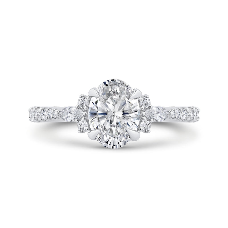 Shah Luxury 14K White Gold Three Stone Plus Round Diamond Engagement Ring