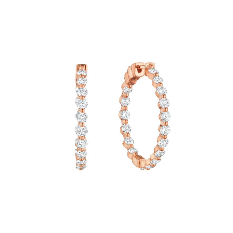 Henri Daussi 14k Rose Gold Diamond Hoop Earrings