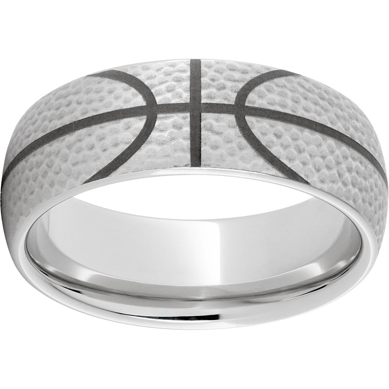 Serinium Domed Band with Basketball Laser Engraving
