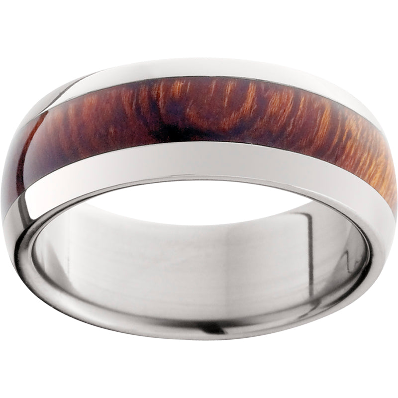 Titanium Domed Band with Exotic Desert Iron Wood Inlay