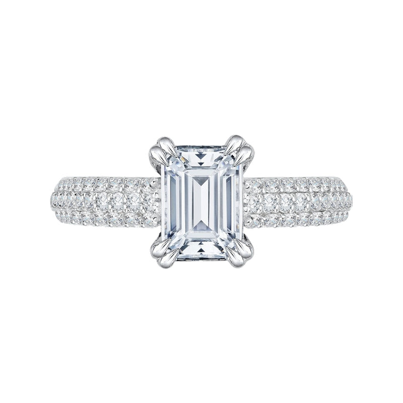 Shah Luxury 14K White Gold Euro Shank Emerald Diamond Cathedral Style Engagement Ring (Semi-Mount)