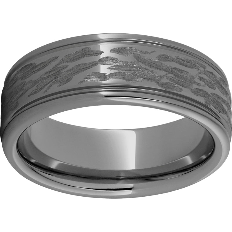 Rugged Tungsten 8mm Rounded Edge Band with Bark Finish