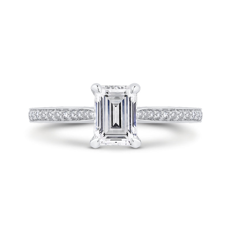 Shah Luxury 14K White Gold Emerald Cut Diamond Engagement Ring (Semi-Mount)