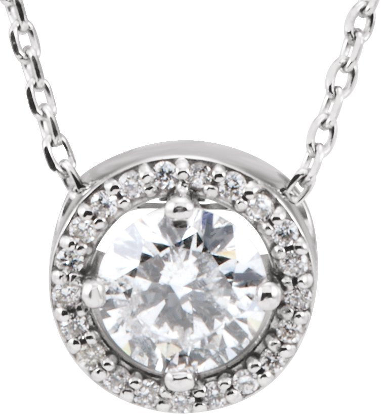 14K White 1/2 CTW Diamond Halo-Style 16 Necklace