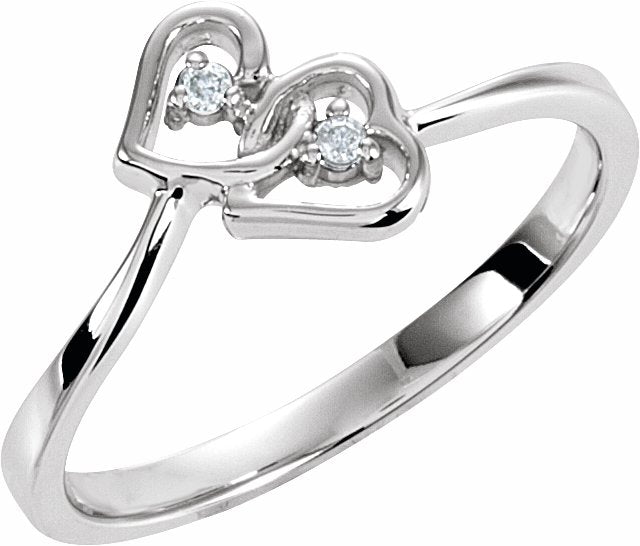 14K White .02 CTW Diamond Double Heart Ring