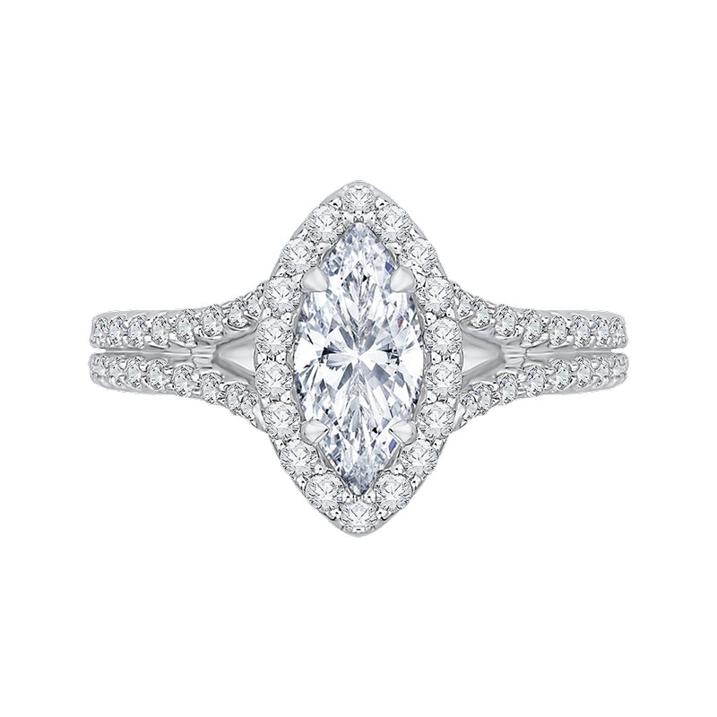 Shah Luxury 14K Two-Tone Gold Marquise Diamond Halo Vintage Engagement Ring with Split Shank (Semi-Mount)