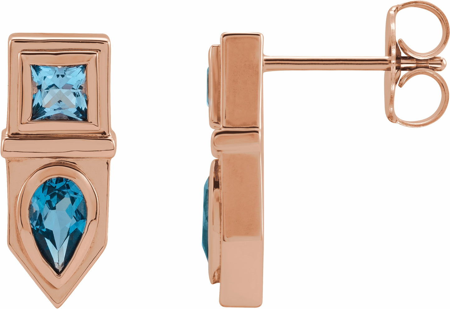 14K Rose Blue Multi-Gemstone Geometric Bar Drop Earrings