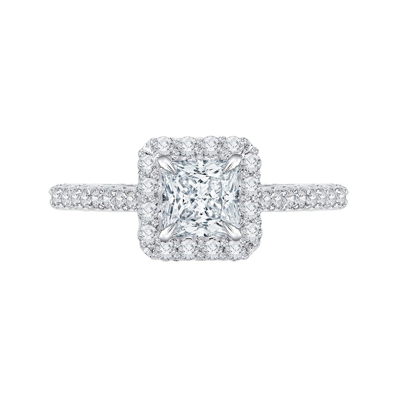 Shah Luxury 14K White Gold Princess Diamond Halo Engagement Ring (Semi-Mount)