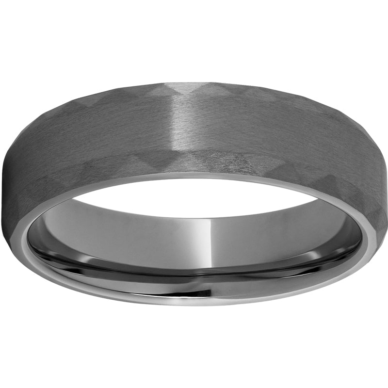 Rugged Tungsten 6mm Faceted Beveled Edge Band with Satin Finish