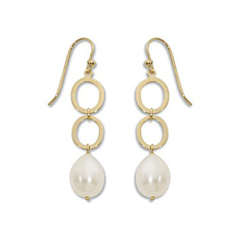 Carla 14k Yellow Gold Open Oval Links Pearl Earrings