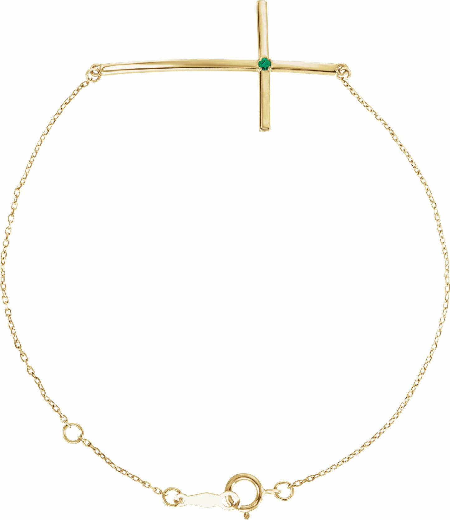 14K Yellow Emerald Sideways Cross Bracelet